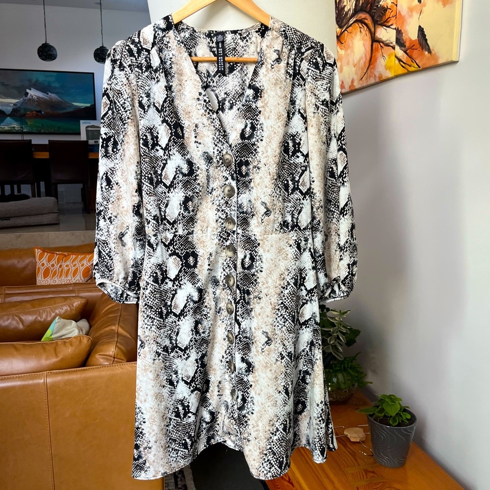 Design Lab Snake-Print Button-Down Dress